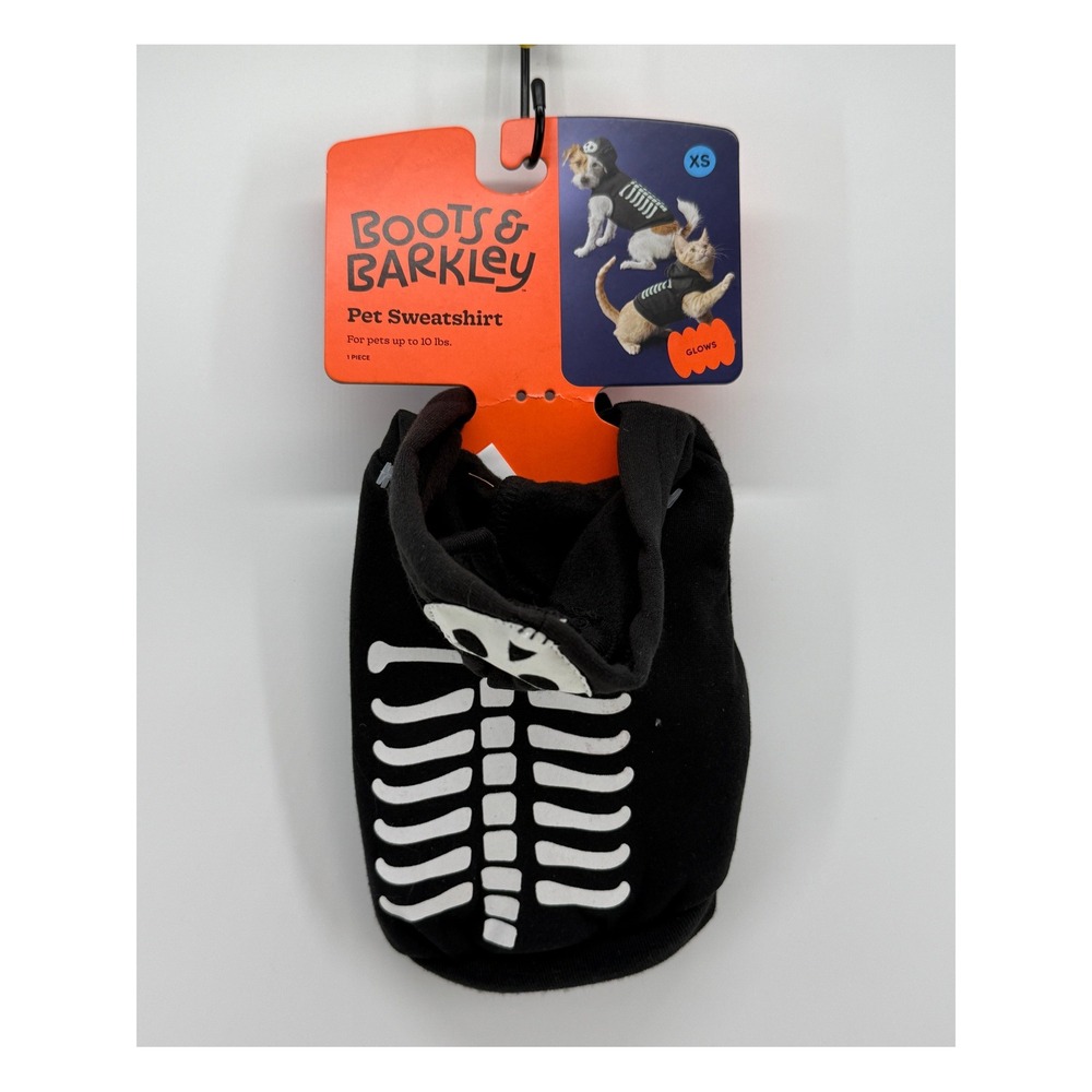 Boots & Barkley Pet Skeleton Hoodie Sweatshirt Glow in the Dark Black XS